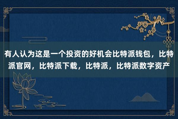 有人认为这是一个投资的好机会比特派钱包，比特派官网，比特派下载，比特派，比特派数字资产